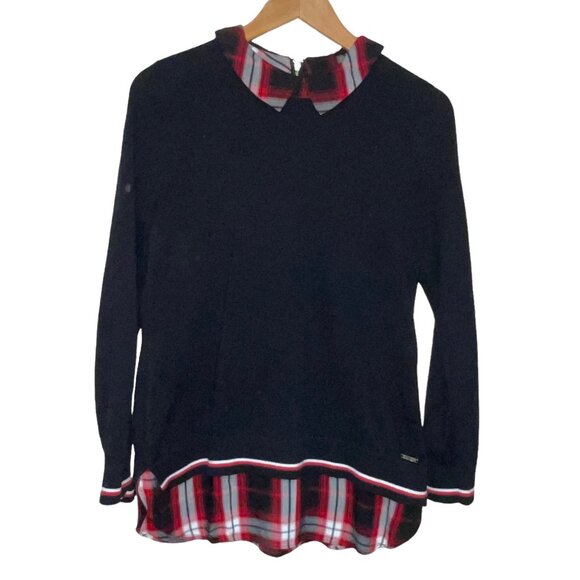 Tommy Hilfiger Women's Sweater Layered Tunic Black Knit Preppy Classic Medium - Picture 1 of 7